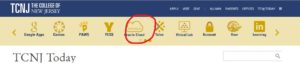 TCNJ Today website banner with "Oracle Cloud" circled in red.